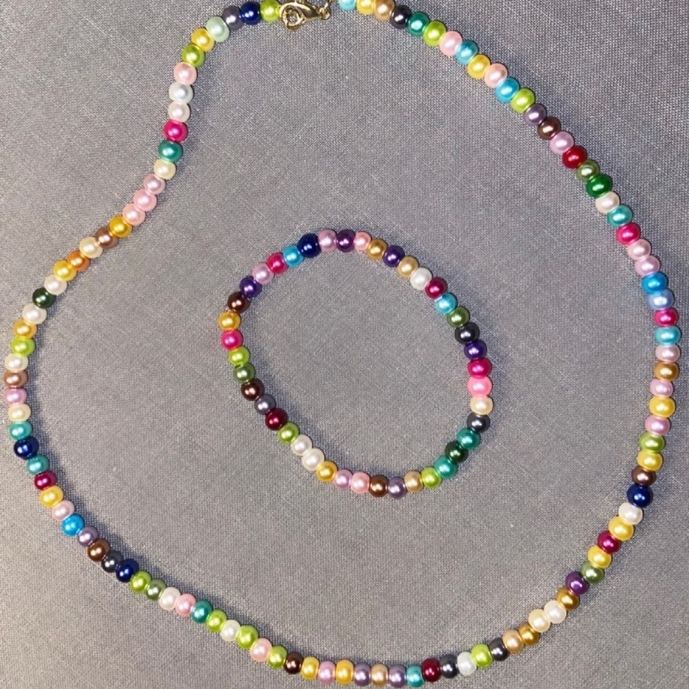 Multi-Color Glass Bead Necklace & Bracelet Set
